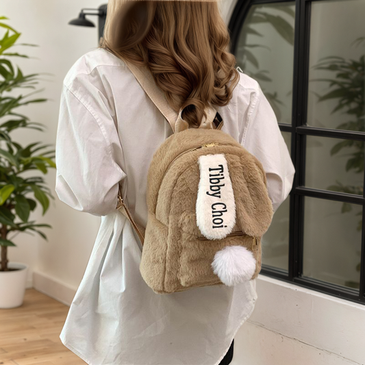 Sac à Dos en Peluche Personnalisé avec Nom Brodé Cartable avec Oreilles de Lapin Cadeau Pâque