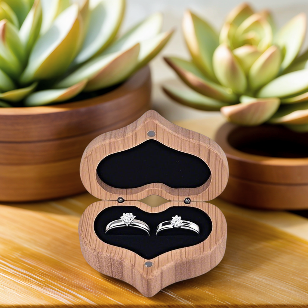 Boîte à Doubles Bagues en Bois Personnalisé avec Nom et Text Cadeau pour Mariage