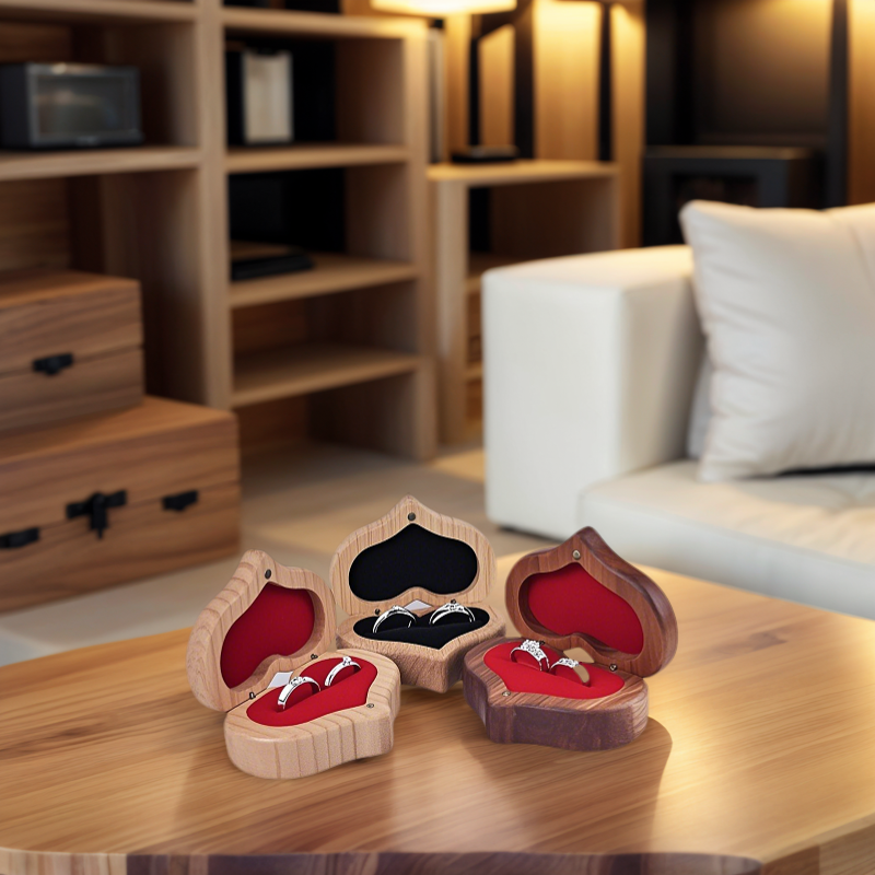 Boîte à Doubles Bagues en Bois Personnalisé avec Nom et Text Cadeau pour Mariage