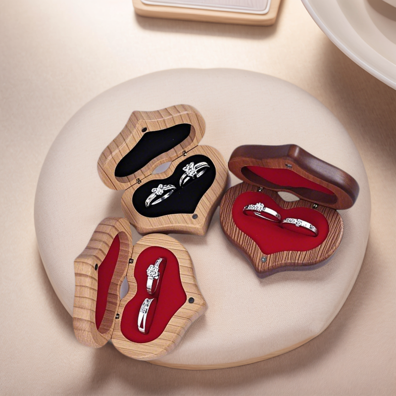 Boîte à Doubles Bagues en Bois Personnalisé avec Nom et Text Cadeau pour Mariage