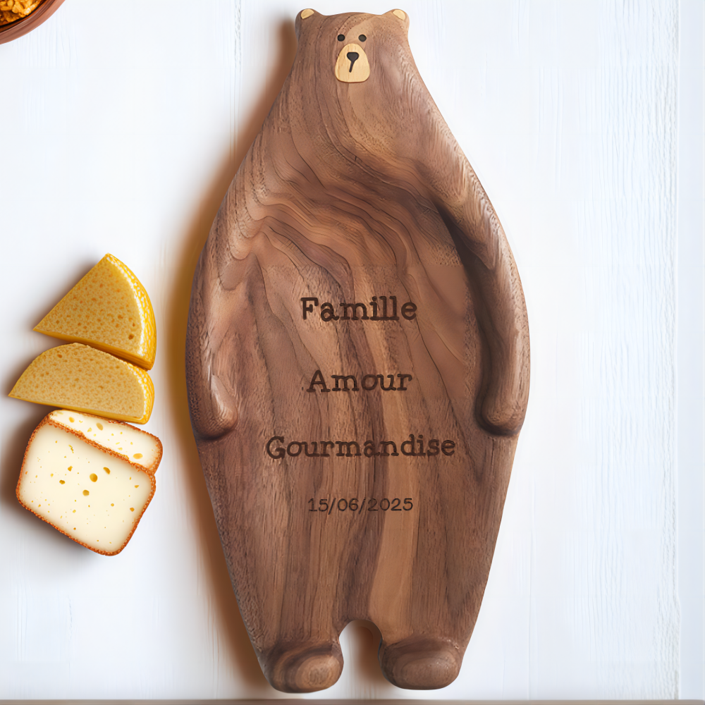 Assiette en Bois en Forme d'Ours à Fruits Collation Noix
