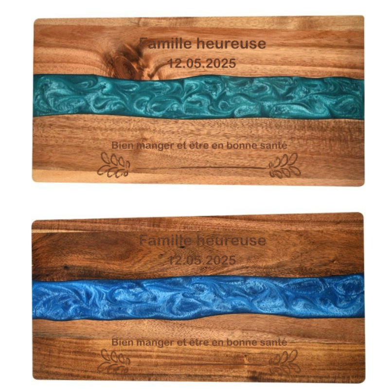 Planche à Découper Personnalisable en Bois avec Insertion en Résine