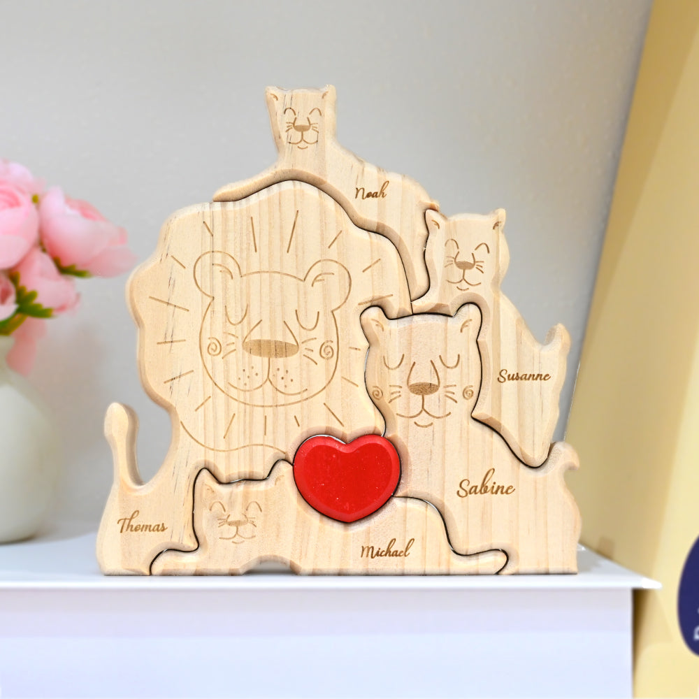 Pièces de Puzzle en Bois Personnalisées pour Famille 2-5 Lions au Choix