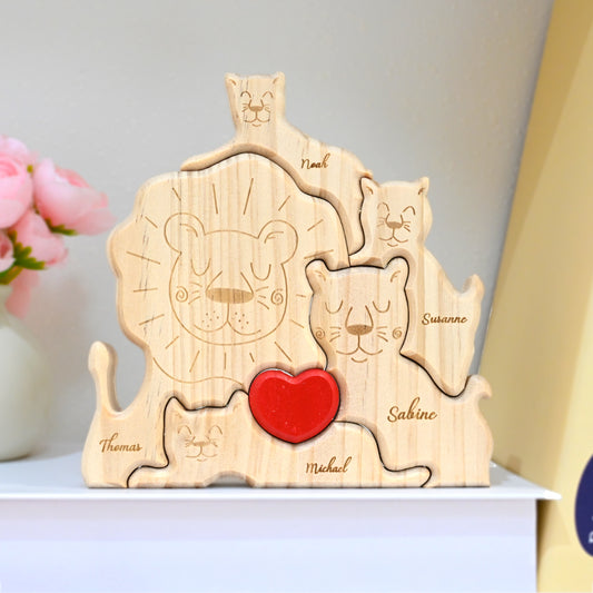 Pièces de Puzzle en Bois Personnalisées pour Famille 2-5 Lions au Choix