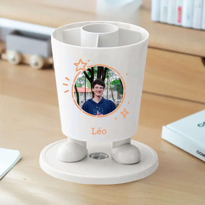 Porte - stylo Rotatif Pot à Crayons Multifonctionnel et Personnalisable avec Nom et Photo