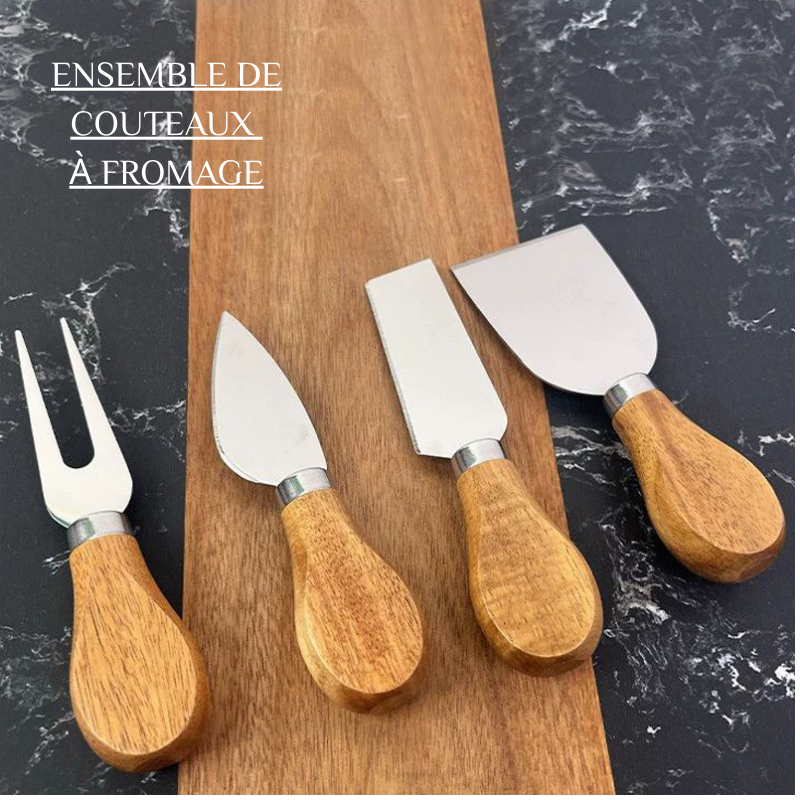 Planche à Découper en Marbre et Bois avec Ensemble de Couteaux à Fromage