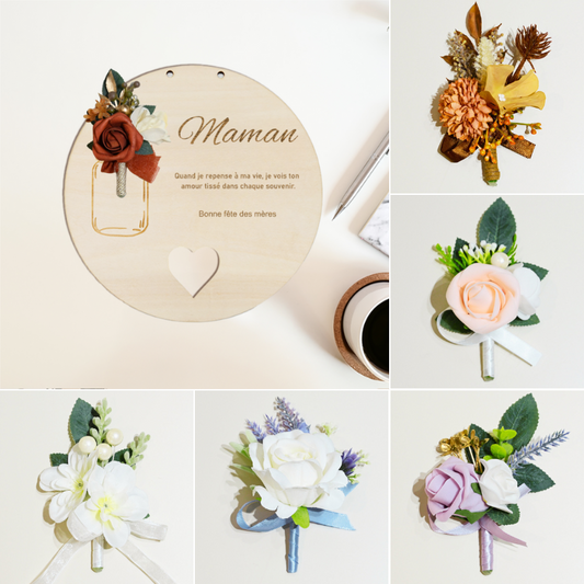 Pendentif décoratif en forme d'assiette de fleurs artificielles