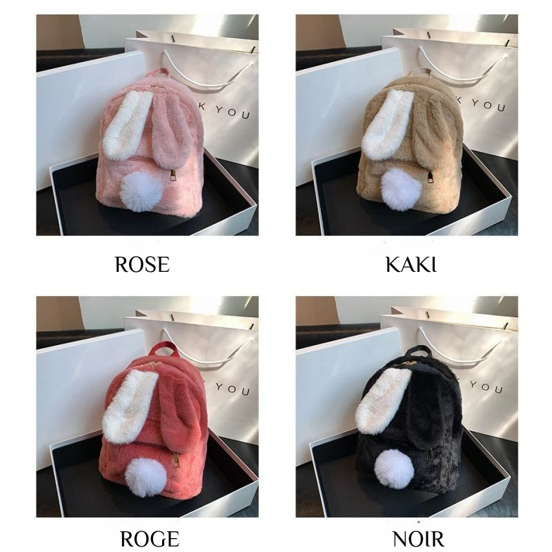 Sac à Dos en Peluche Personnalisé avec Nom Brodé Cartable avec Oreilles de Lapin Cadeau Pâque