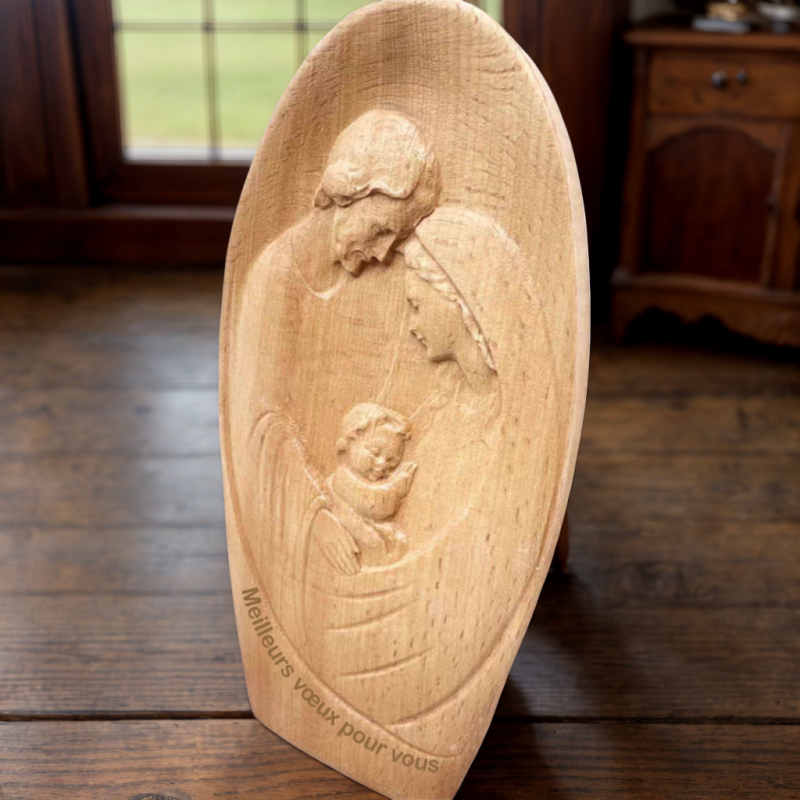 Ornement Religieux en Hêtre pour Famille Décoration Intérieure Personnalisable