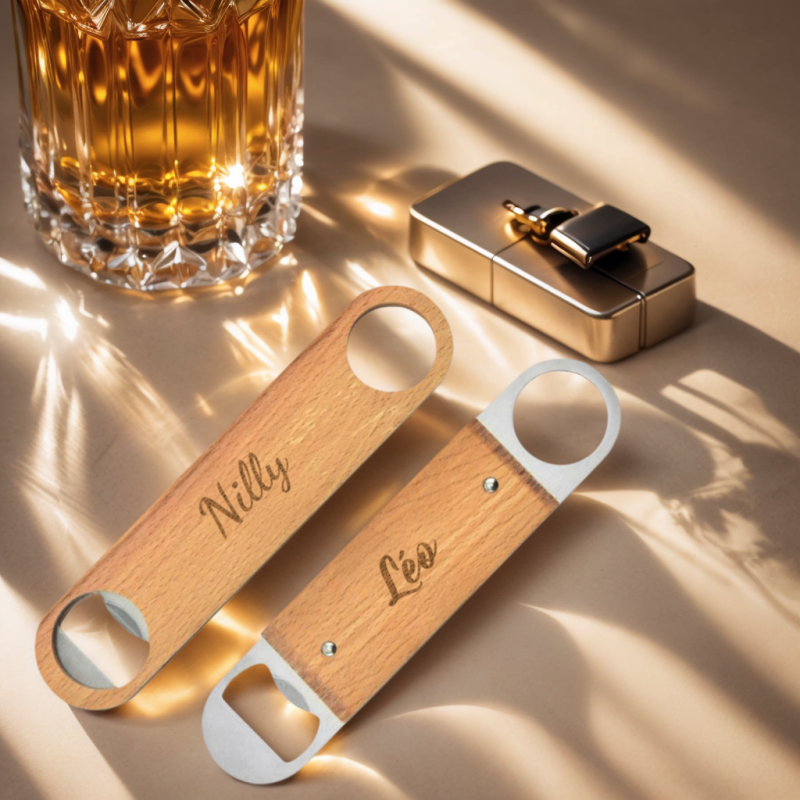 Ouvre-Bouteilles en Acier Inoxydable Manche Plat en Bois