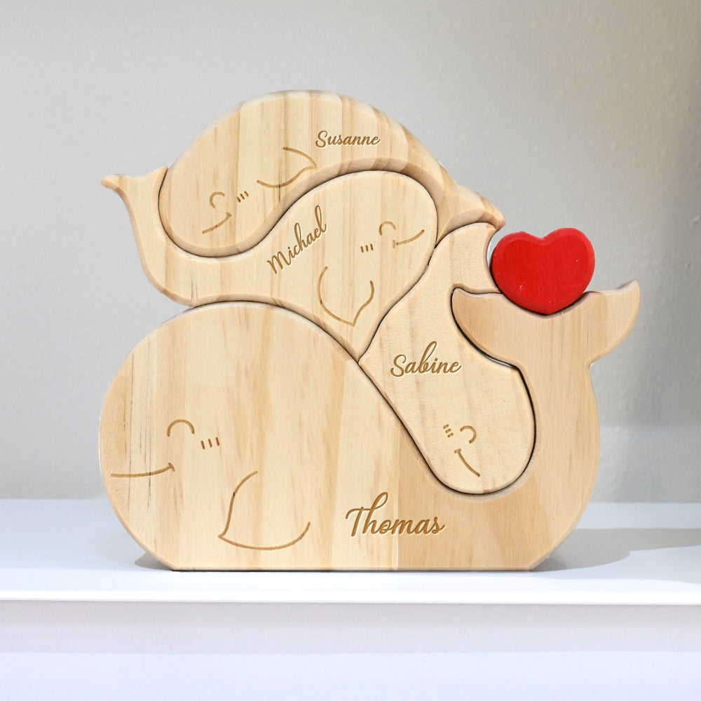 Pièces de Puzzle Familiales de Baleines en Bois Personnalisées 2 à 5 Baleines au Choix