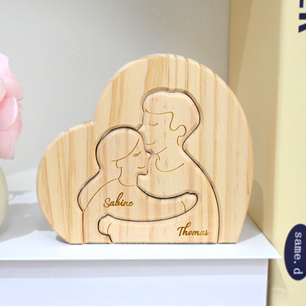 Famille chaleureuse pièces de puzzle en bois personnalisées 2-5 personnes sur mesure