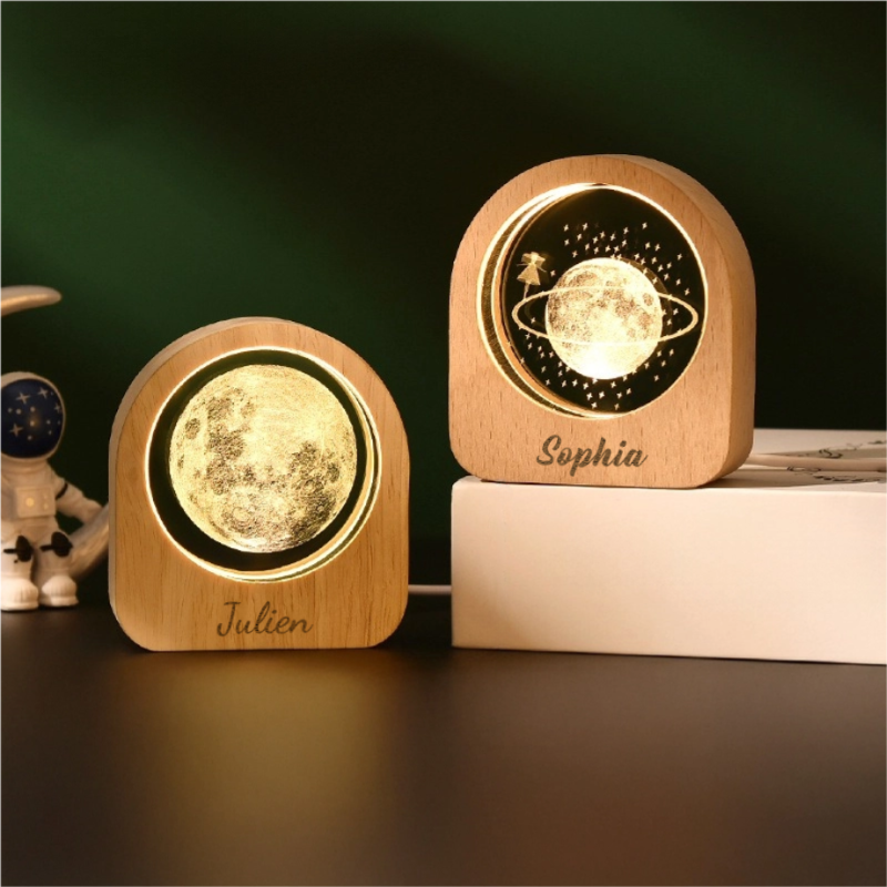 Lampe de Chevet LED en Bois Personnalisée avec Gravure 3D