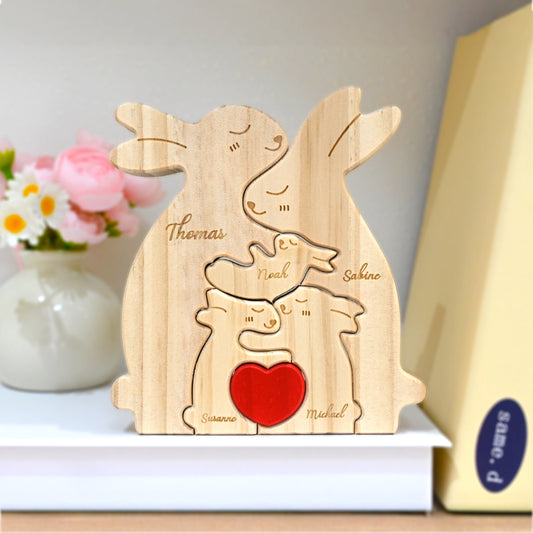 Puzzle personnalisé en bois pour la famille de lapins 2-5 lapins au choix