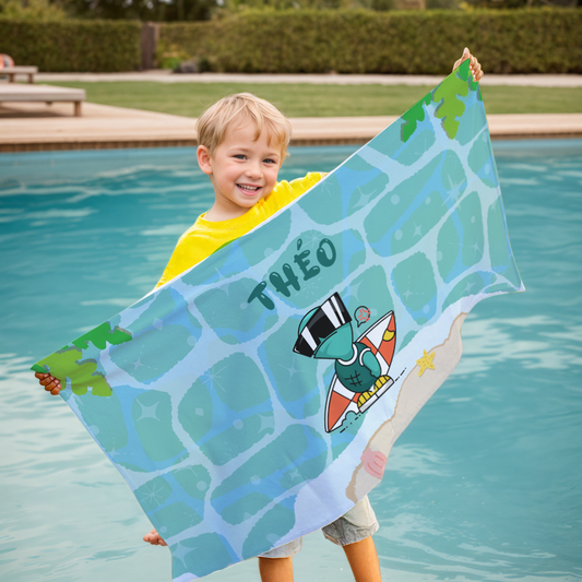 Serviette de plage personnalisée avec nom et motif d'animaux marins Séchage rapide Cadeau anniversaire vacances pour enfant