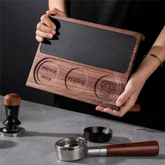 Plateau à café en noyer personnalisable – Accessoire barista élégant pour espresso, cappuccino