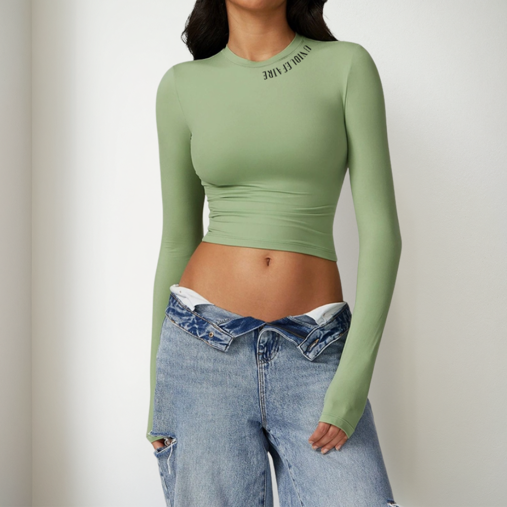 Haut Court à Manches Longues Pour Femme Chemisier Collant pour Sport