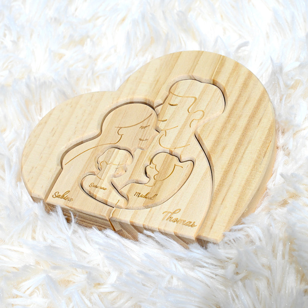 Famille chaleureuse pièces de puzzle en bois personnalisées 2-5 personnes sur mesure