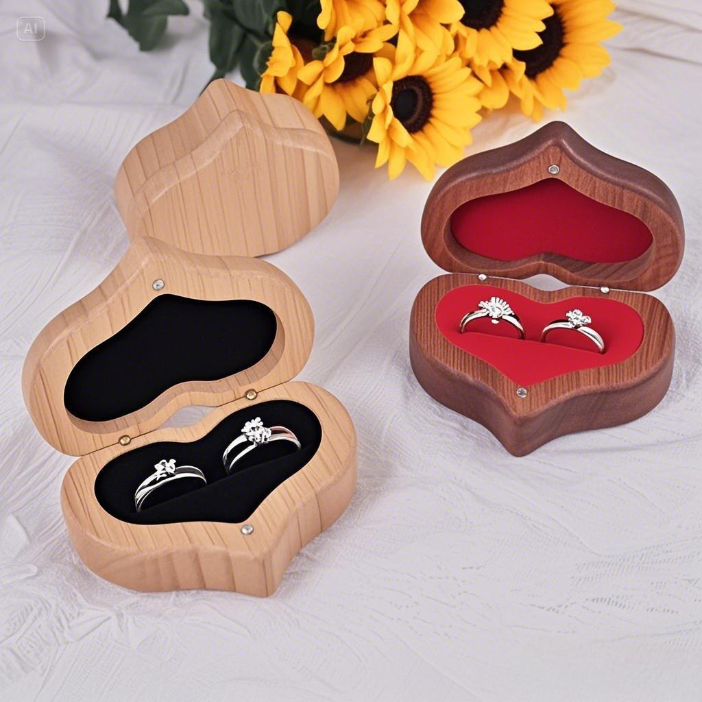 Boîte à Doubles Bagues en Bois Personnalisé avec Nom et Text Cadeau pour Mariage