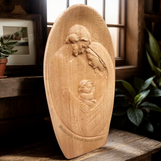 Ornement Religieux en Hêtre pour Famille Décoration Intérieure Personnalisable