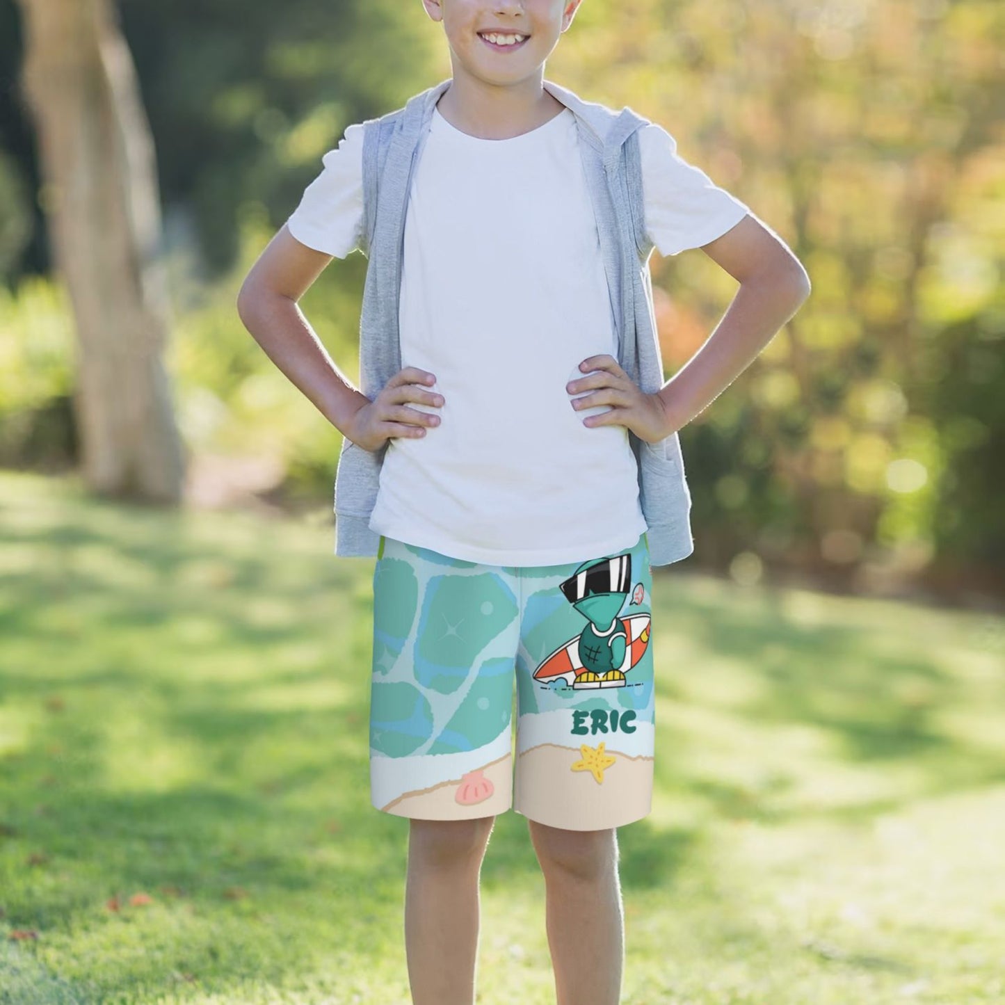 Maillot de bain hawaïen à séchage rapide pour garçon, motif animaux marins, 6-12 ans