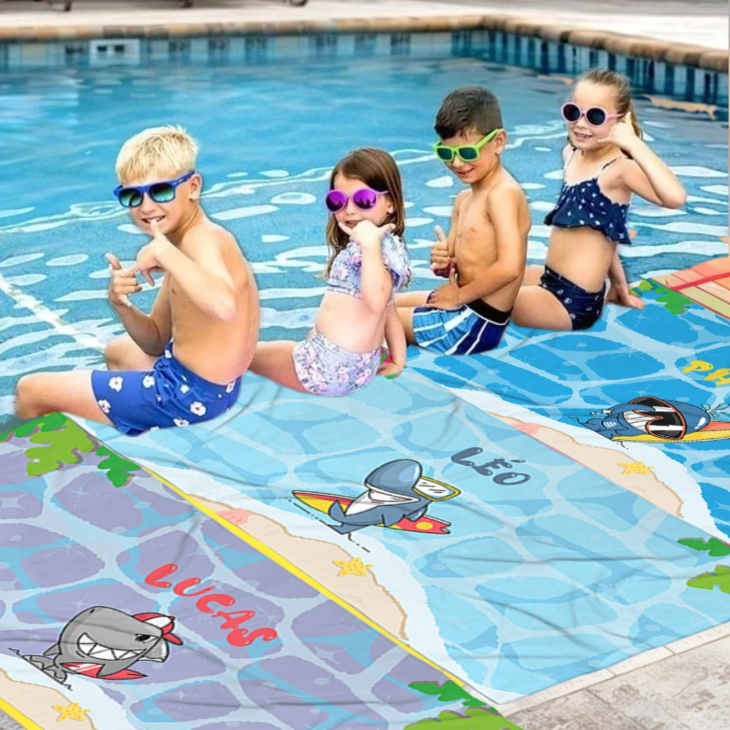 Serviette de plage personnalisée avec nom et motif d'animaux marins Séchage rapide Cadeau anniversaire vacances pour enfant