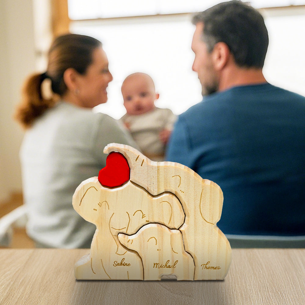 Puzzle Personnalisé en Bois avec Famille d'Éléphants 2-5 Éléphants en option