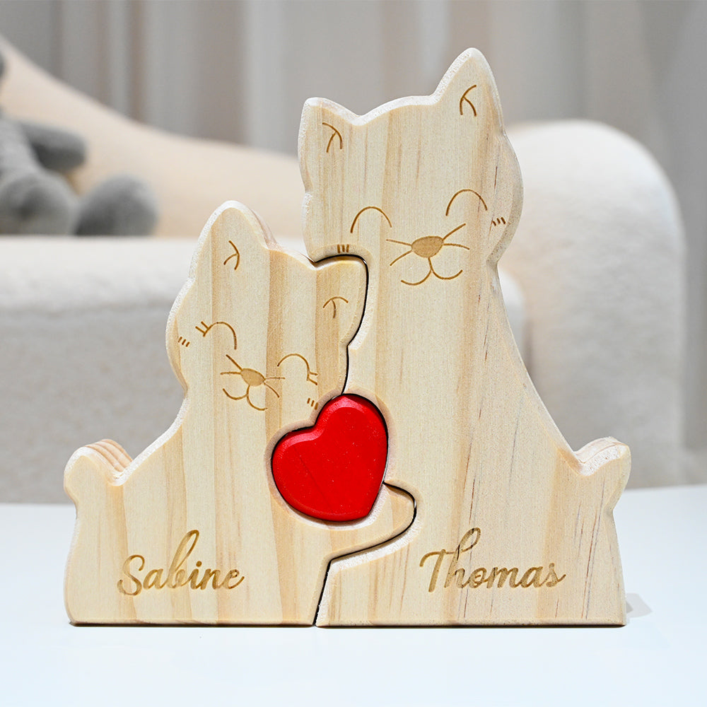 Puzzle en bois personnalisé pour la famille de chats 2-5 chats au choix