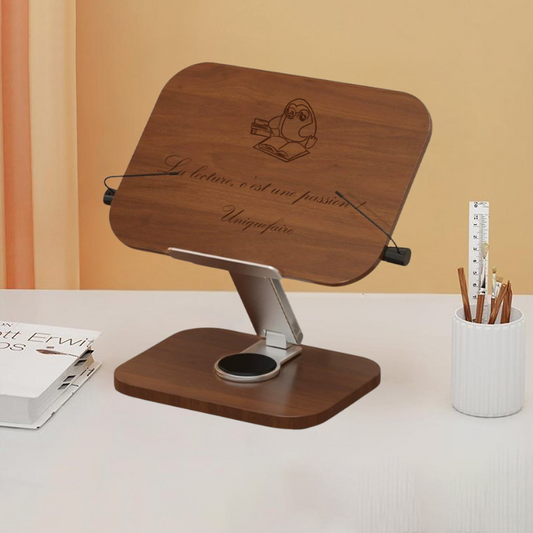 Support à livres en noyer réglable  pour Livres et Tablette iPad Cadeau personnalisé