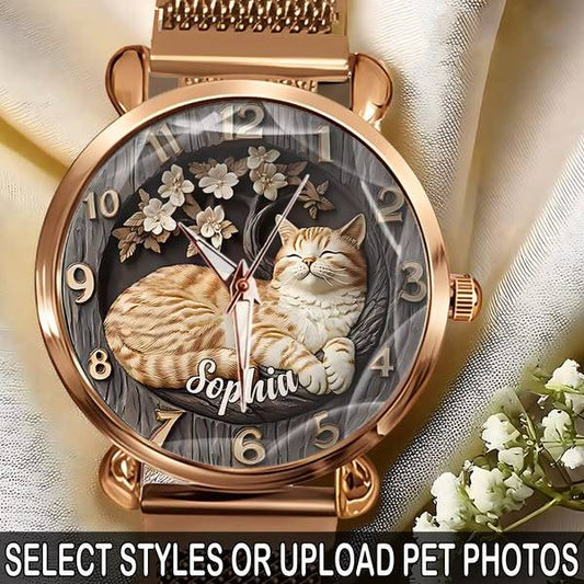 Montre sur le thème des chats avec nom et photo personnalisés