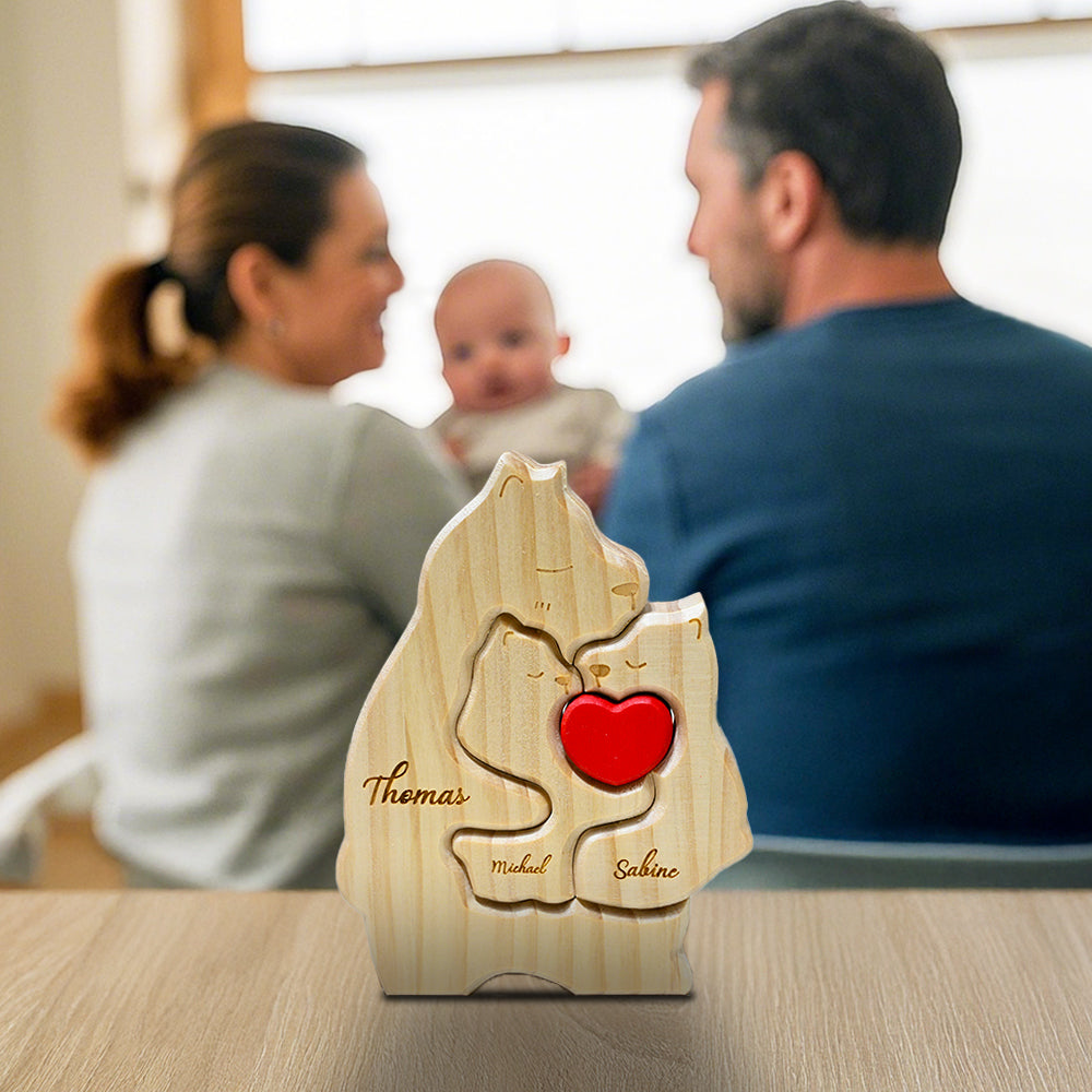 Puzzle familial personnalisé en bois avec 5 noms Cadeaux pour la famille