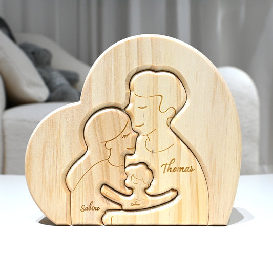 Famille chaleureuse pièces de puzzle en bois personnalisées 2-5 personnes sur mesure