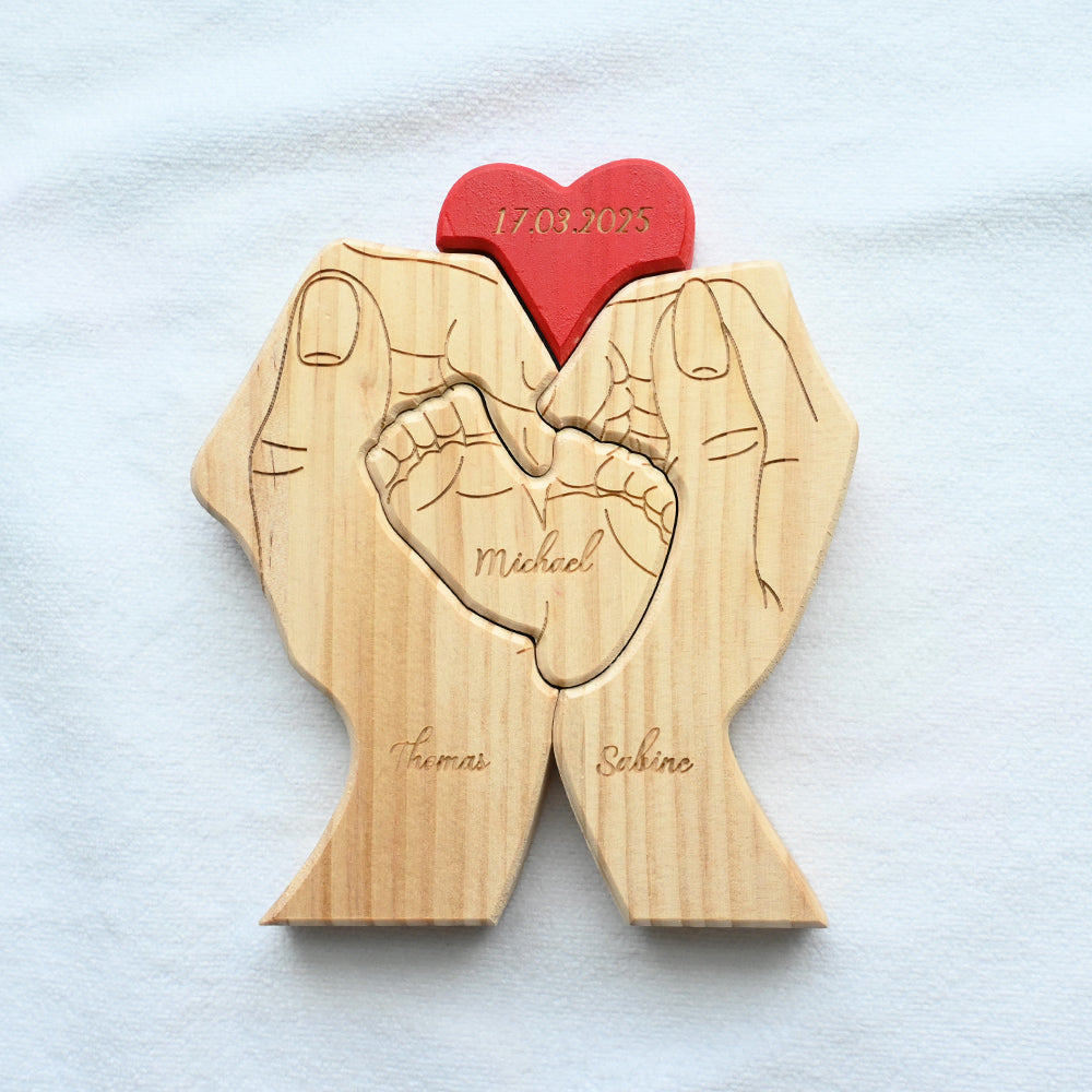Pièces de puzzle personnalisées en bois Pieds de bébé Noms de membres de la famille