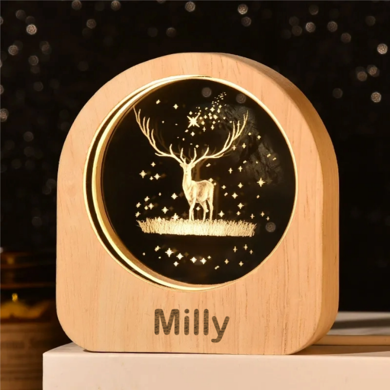 Lampe de Chevet LED en Bois Personnalisée avec Gravure 3D