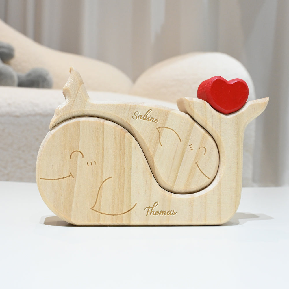 Pièces de Puzzle Familiales de Baleines en Bois Personnalisées 2 à 5 Baleines au Choix