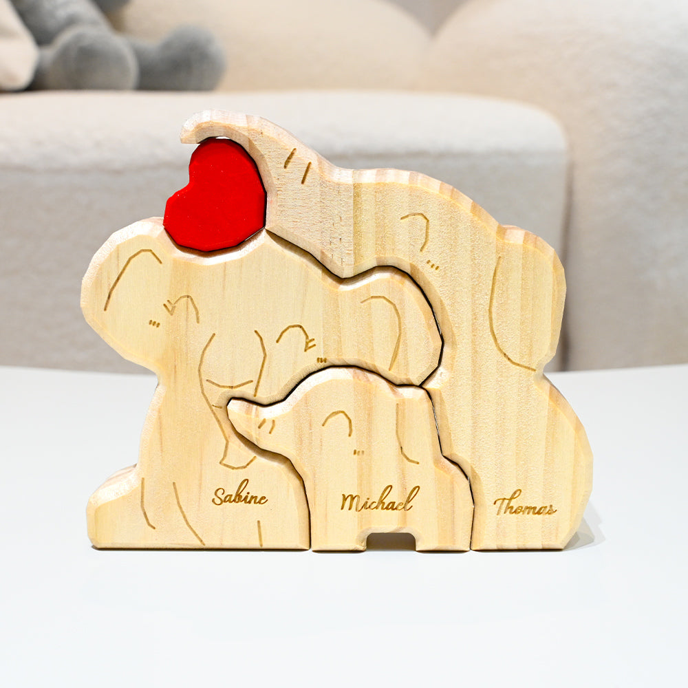 Puzzle Personnalisé en Bois avec Famille d'Éléphants 2-5 Éléphants en option