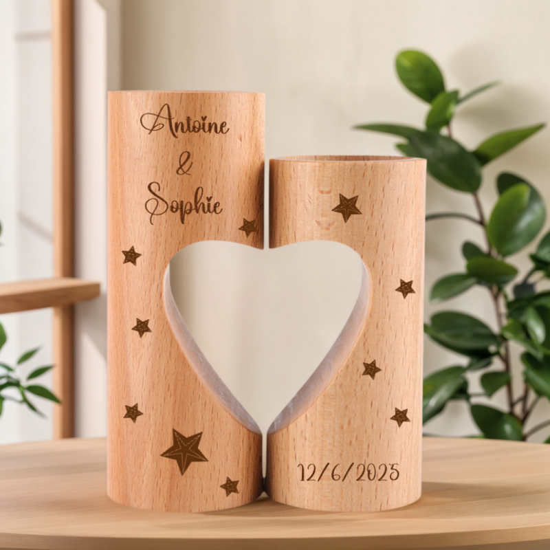 Chandelier Bougeoir en Bois Personnalisé - Porte Bougie avec Coeur Mignon