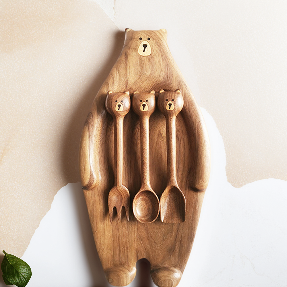 Assiette en Bois en Forme d'Ours à Fruits Collation Noix