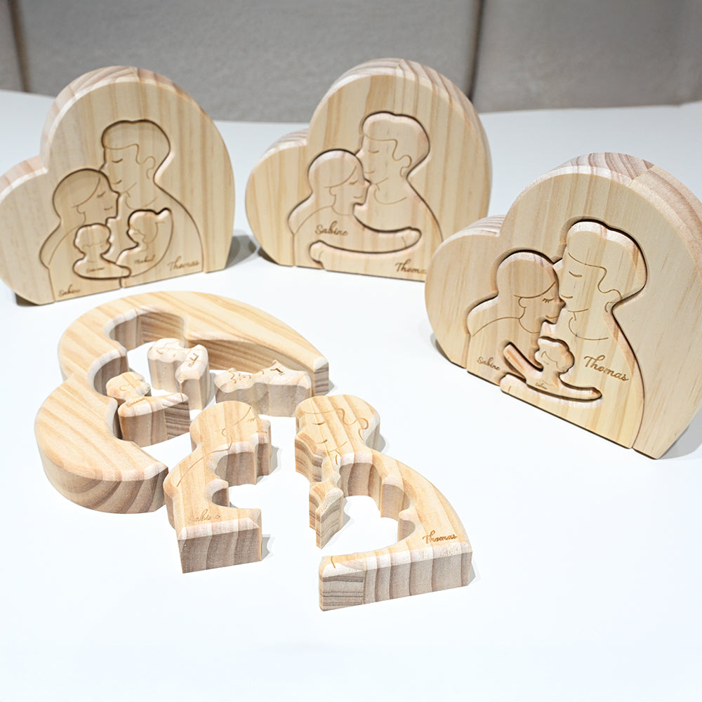 Famille chaleureuse pièces de puzzle en bois personnalisées 2-5 personnes sur mesure