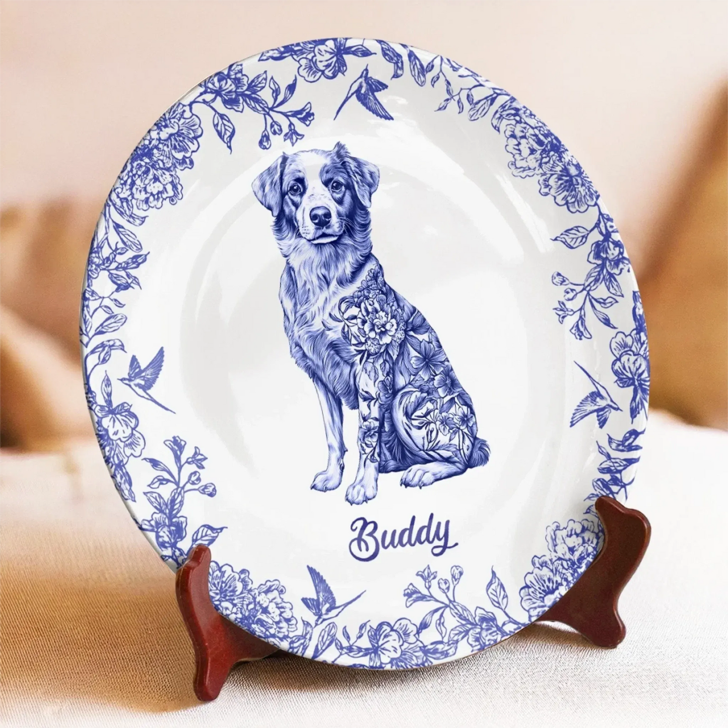 Décoration Céramique de Table Personnalisée d’Amour en Bleu