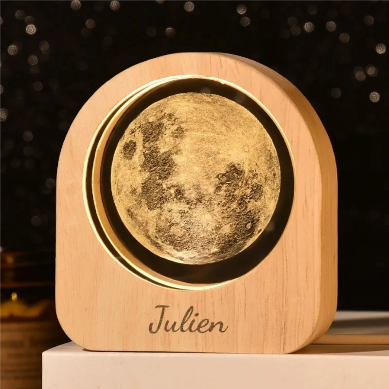Lampe de Chevet LED en Bois Personnalisée avec Gravure 3D