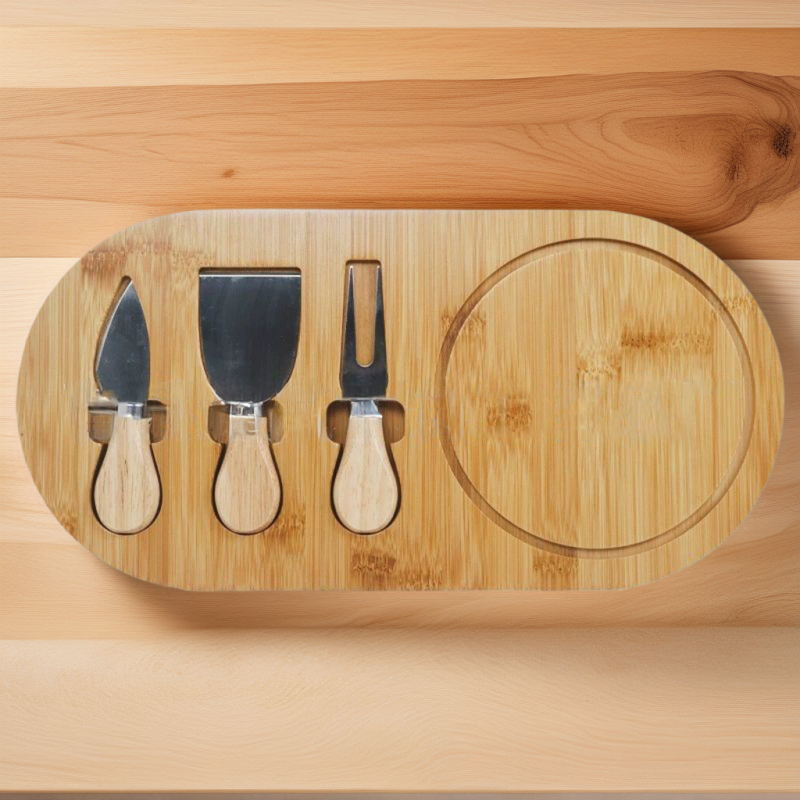 Planche à Fromage en Bambou avec Plateau en Ardoise et Couteaux à Fromage