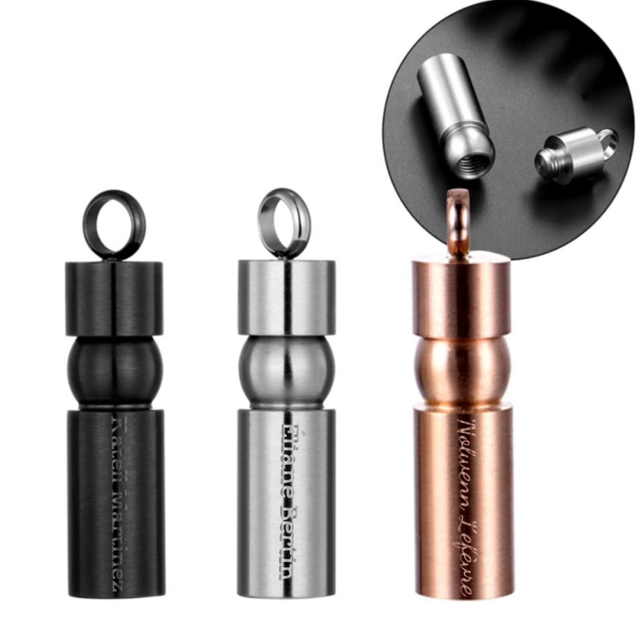 Collier avec Pendentif en Acier Titane Personnalosé avec Nom pour Cendres d'Animaux de Compagnie