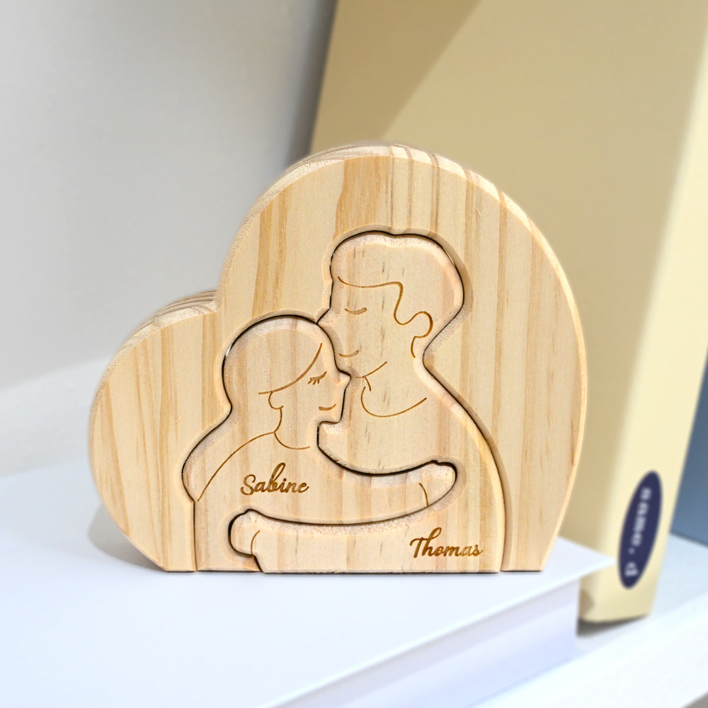 Famille chaleureuse pièces de puzzle en bois personnalisées 2-5 personnes sur mesure