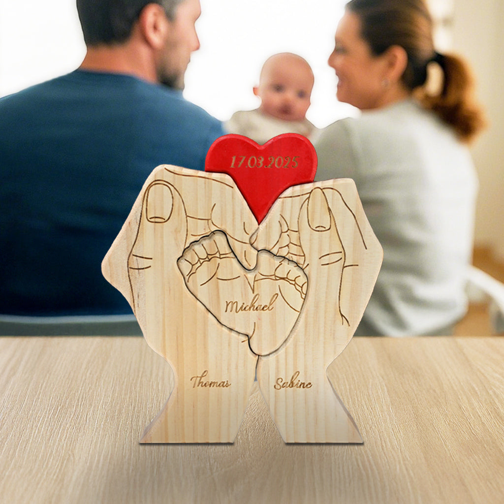 Pièces de puzzle personnalisées en bois Pieds de bébé Noms de membres de la famille