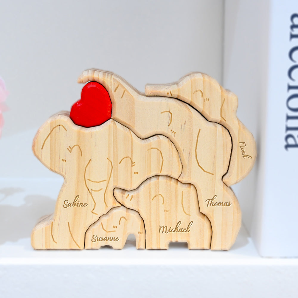 Puzzle Personnalisé en Bois avec Famille d'Éléphants 2-5 Éléphants en option