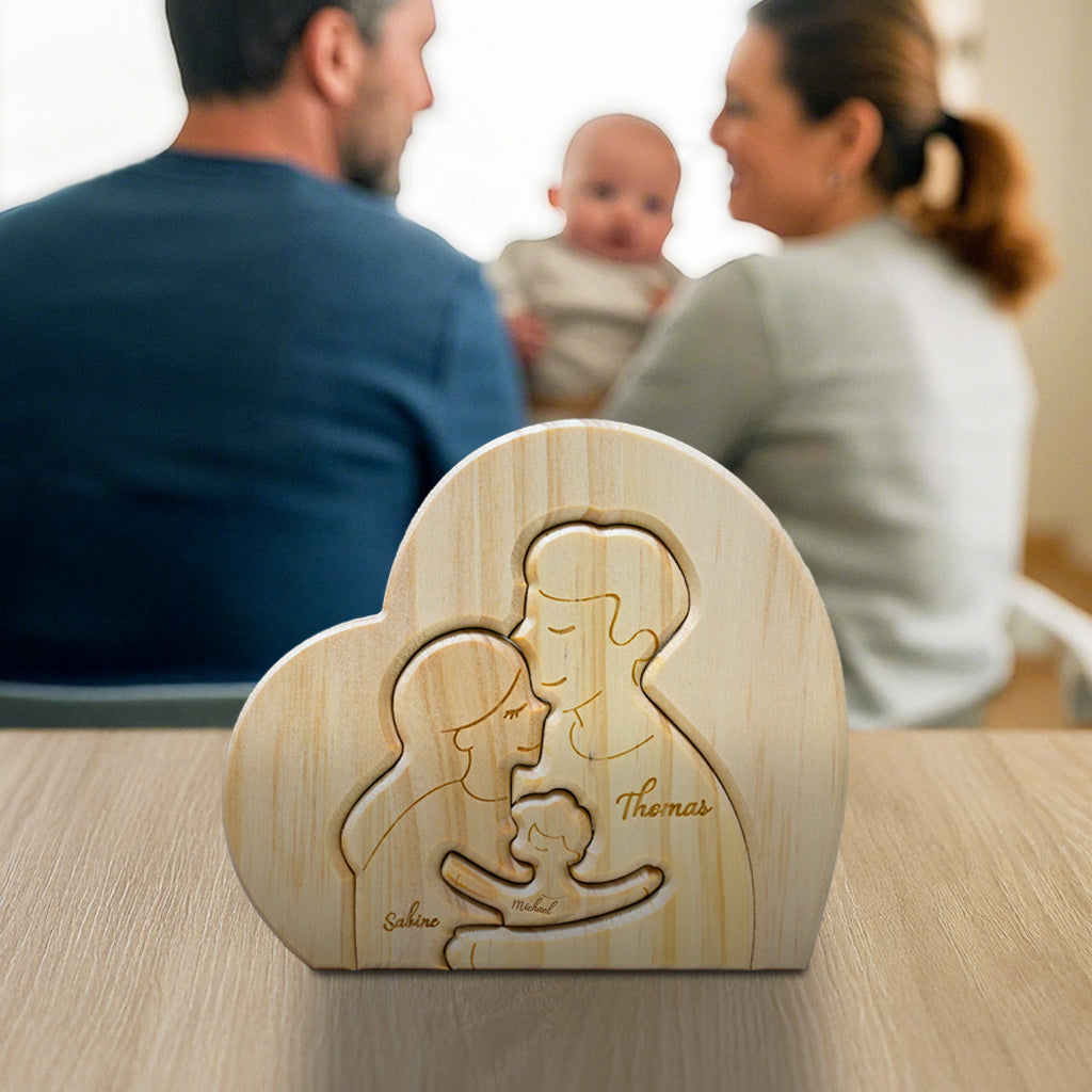 Famille chaleureuse pièces de puzzle en bois personnalisées 2-5 personnes sur mesure