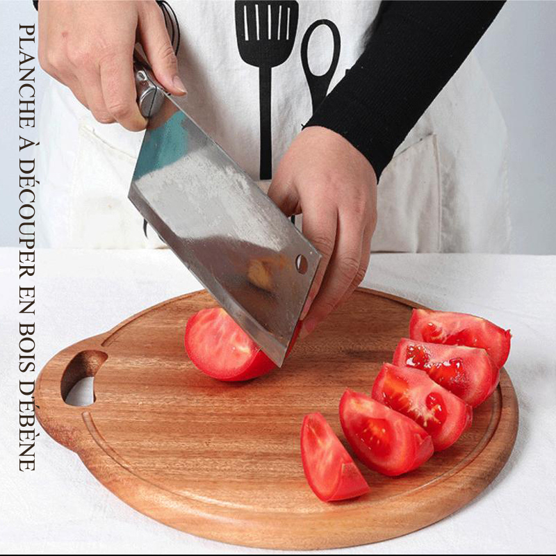 Planche à Découper Créative en Bois d'Ébène Plateau Rond