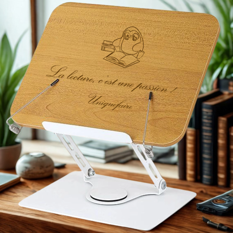 Support à livres en bois réglable pour Livres et Tablette iPad Cadeau personnalisé