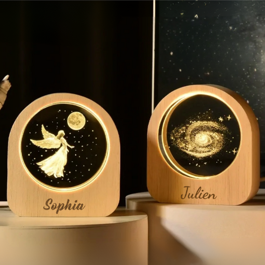 Lampe de Chevet LED en Bois Personnalisée avec Gravure 3D